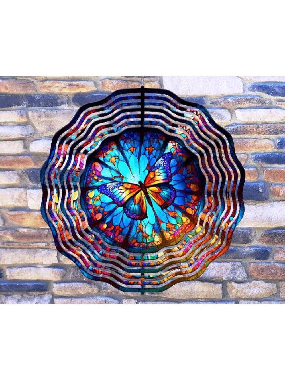 10" Stained Glass Look Butterfly Wind Spinner Yard Decor 3D Kinetic rws-151